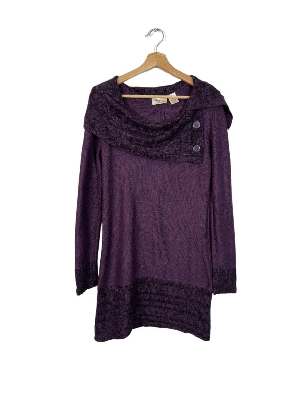 Allison Brittney Cowl Neck Sweater Dress Size M Purple Cable Knit Fall Layering